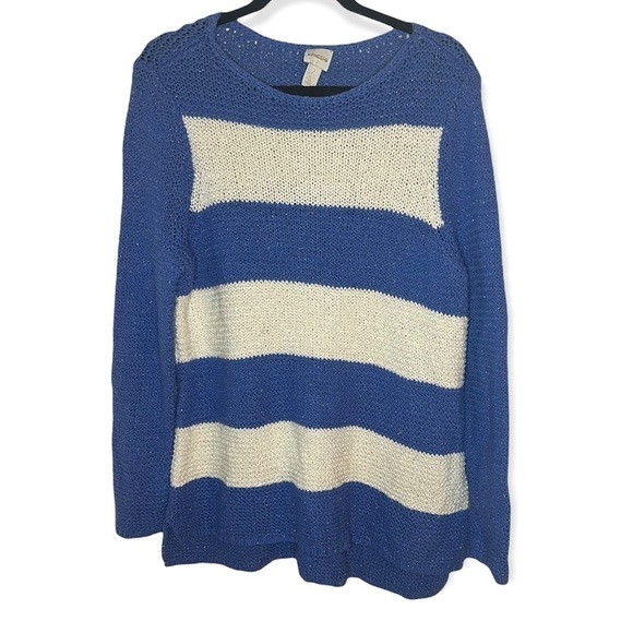 Chico's Sweaters - Chico's Striped Woven Blue White Sweater
